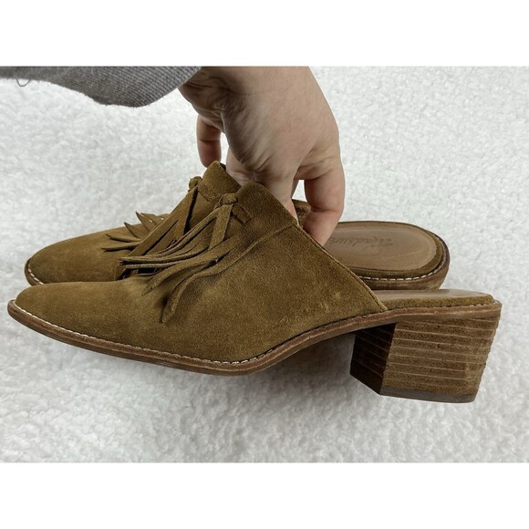 Madewell Mules Womens 8.5 Dani Fringe Suede Leather Heel Bootie Boho Preppy - Picture 6 of 11